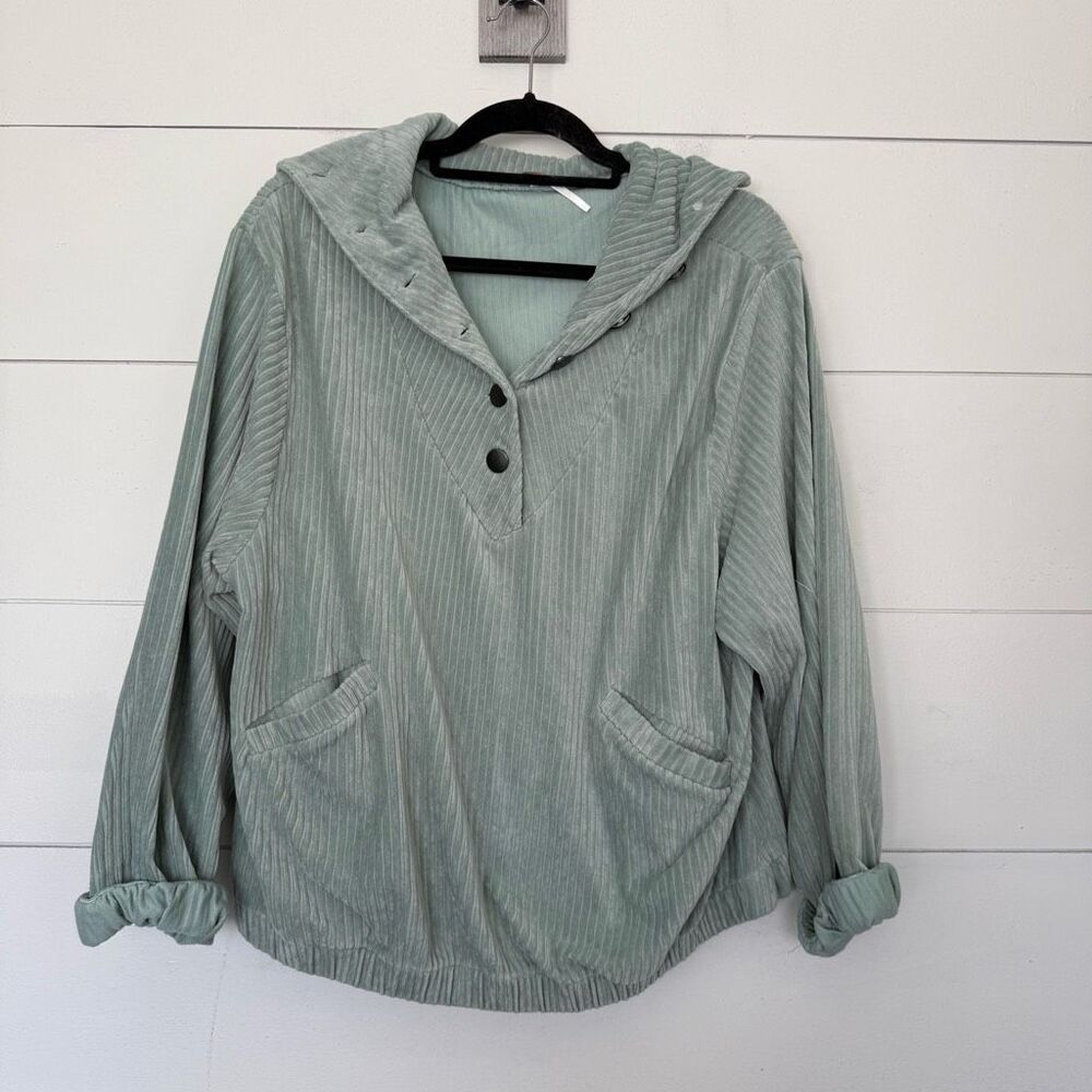 Free People Women’s Large Green Mint Serena Velvet Corduroy Pullover